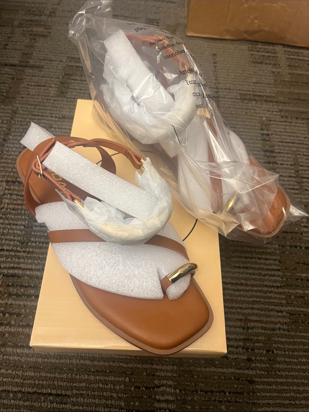 Soda Brown Strappy Toe-Ring Sandals with Gold Accent